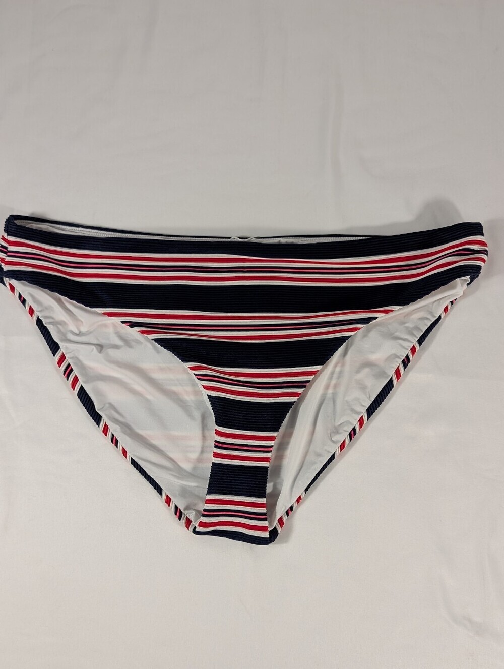 New La Blanca Ribbed Red, White & Blue Striped Bikini Bottom Size 16